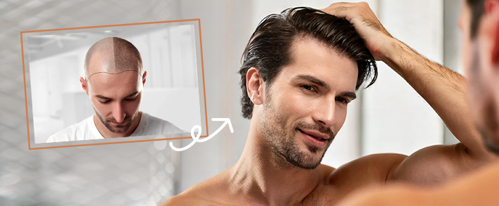 Man looking at his hair