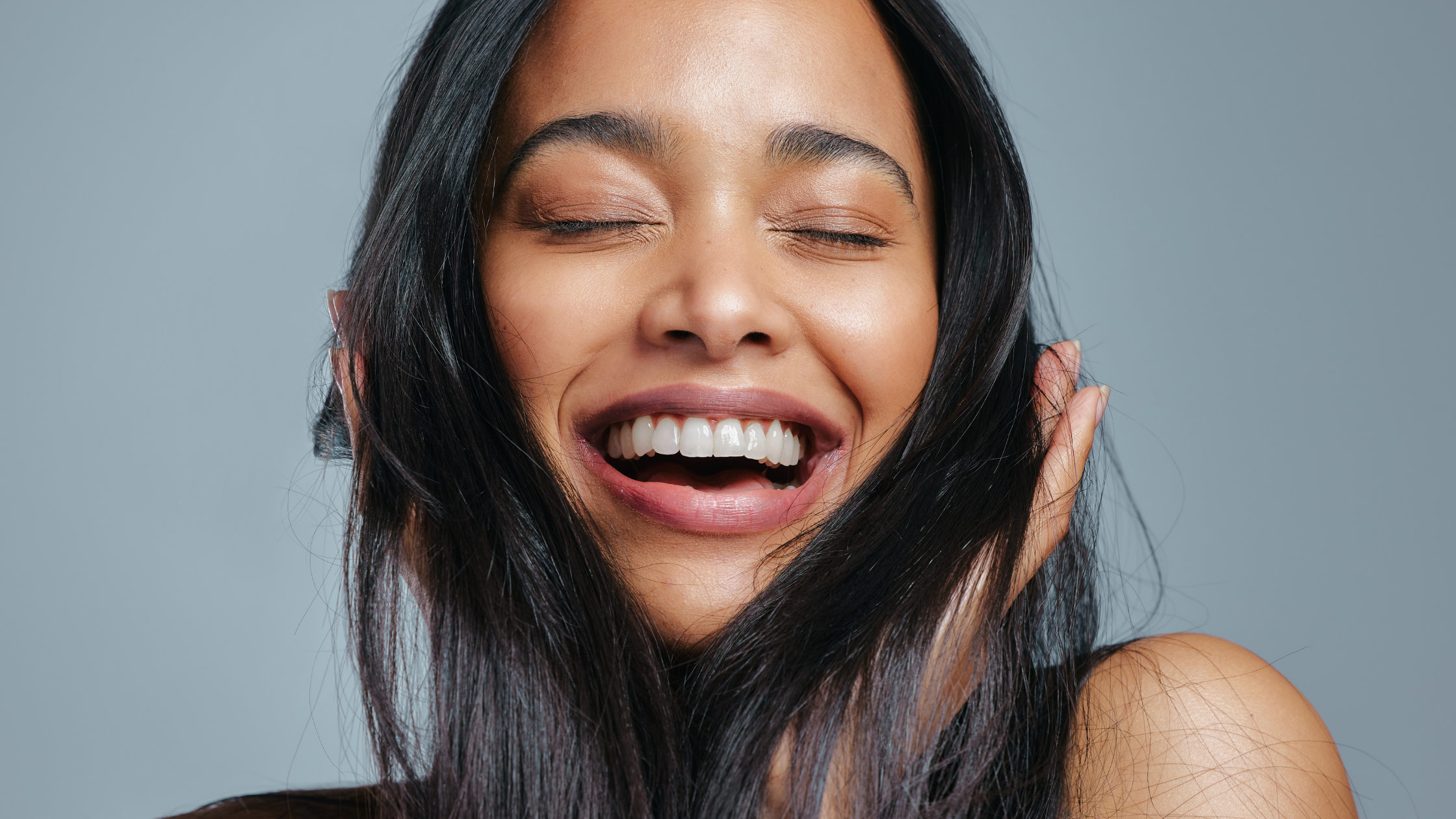 woman happy hair