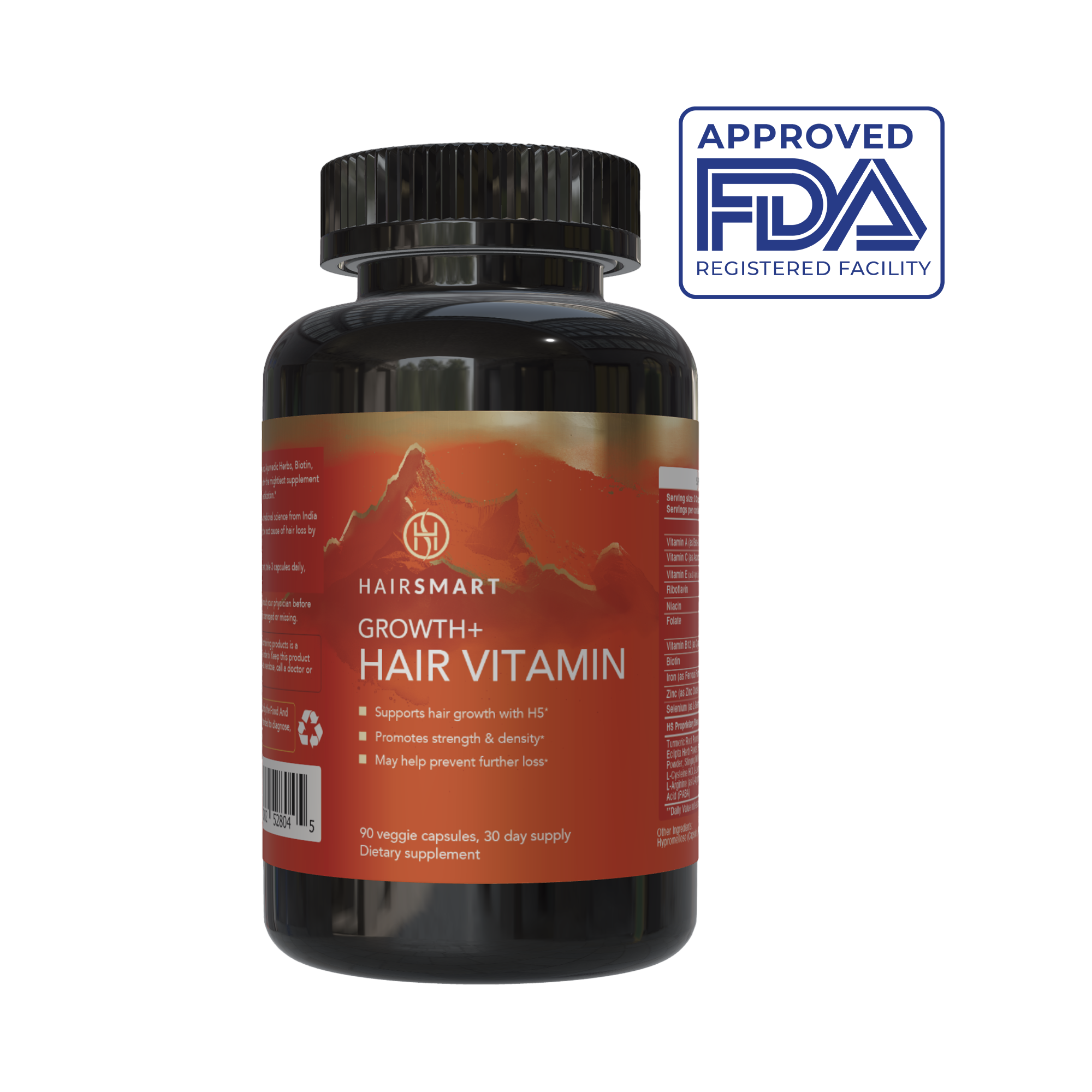 H5 Hair Growth+ Vitamin: 90 Capsules for Thicker, Stronger, Healthier Hair with Ayurvedic Herbs & Biotin