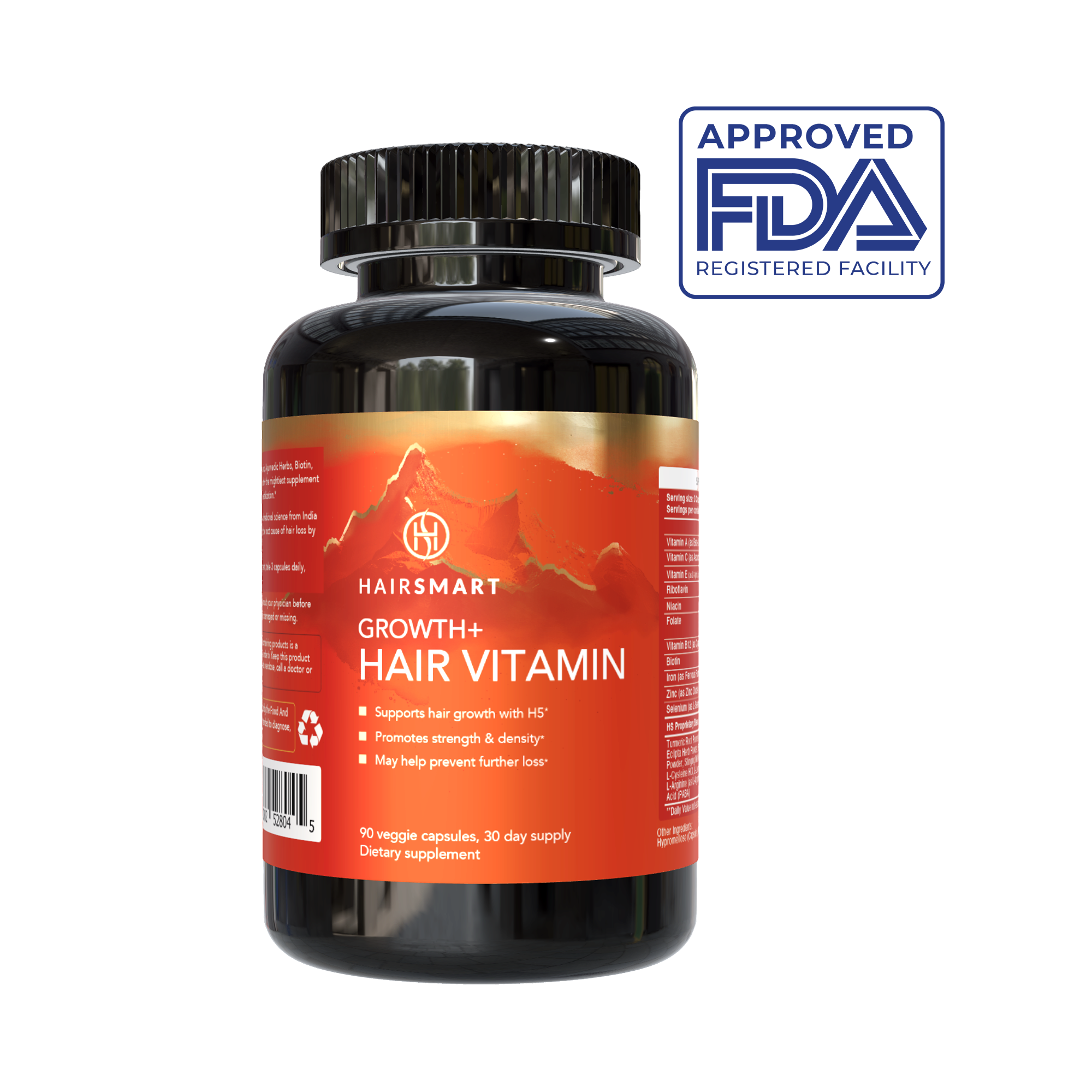 H5 Hair Growth+ Vitamin: 90 Capsules for Thicker, Stronger, Healthier Hair with Ayurvedic Herbs & Biotin